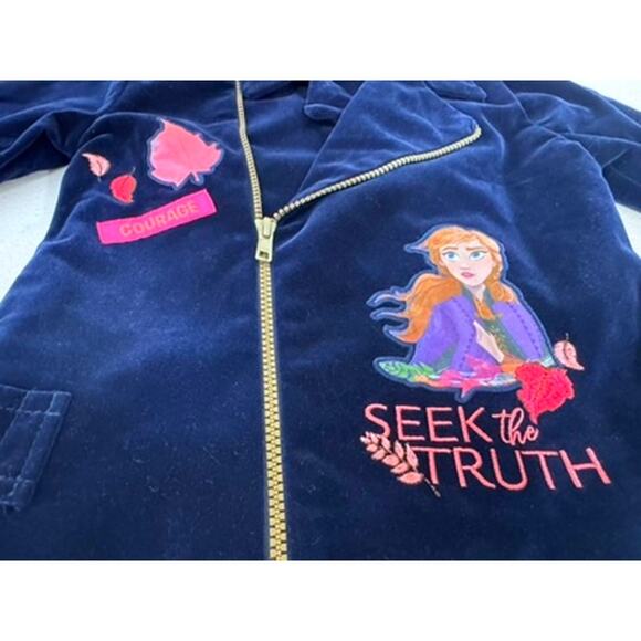 "DISNEY" Frozen 2, Velvet,Embroidered,Girls Jacket,SZ 5/6, Asymmetrical Zipper - Picture 1 of 9